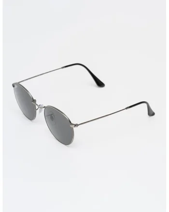 Ochelari de soare rotunzi unisex cu rama metalica, Negru/Argintiu
