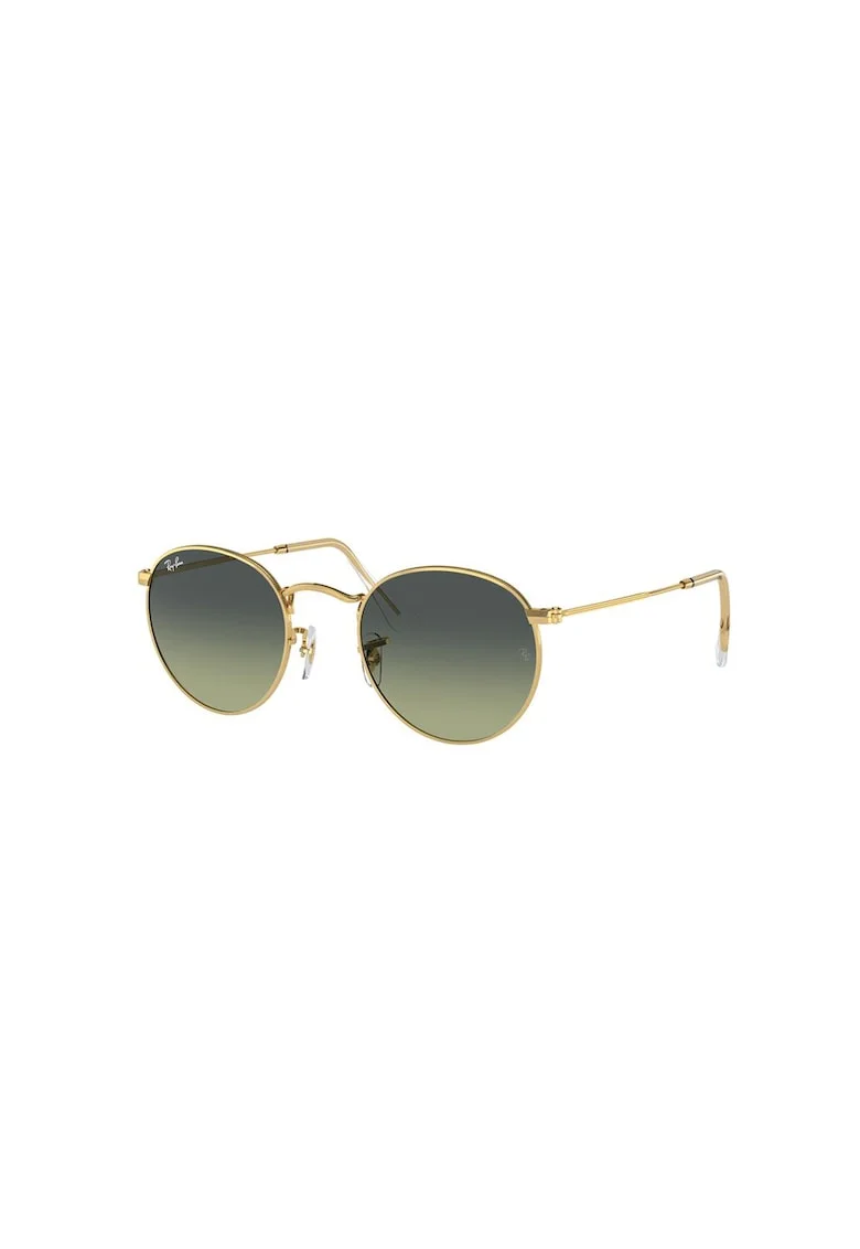 Ochelari de soare rotunzi unisex cu rama metalica, Auriu