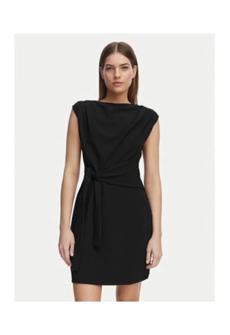 Rochie de cocktail Dama,  neagra, material sintetic, slim fit, fara maneci