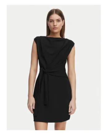 Rochie de cocktail Dama,  neagra, material sintetic, slim fit, fara maneci
