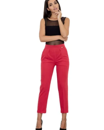 Pantaloni eleganti de dama,  Flolydd, rosu, Rosu/Rosu stins