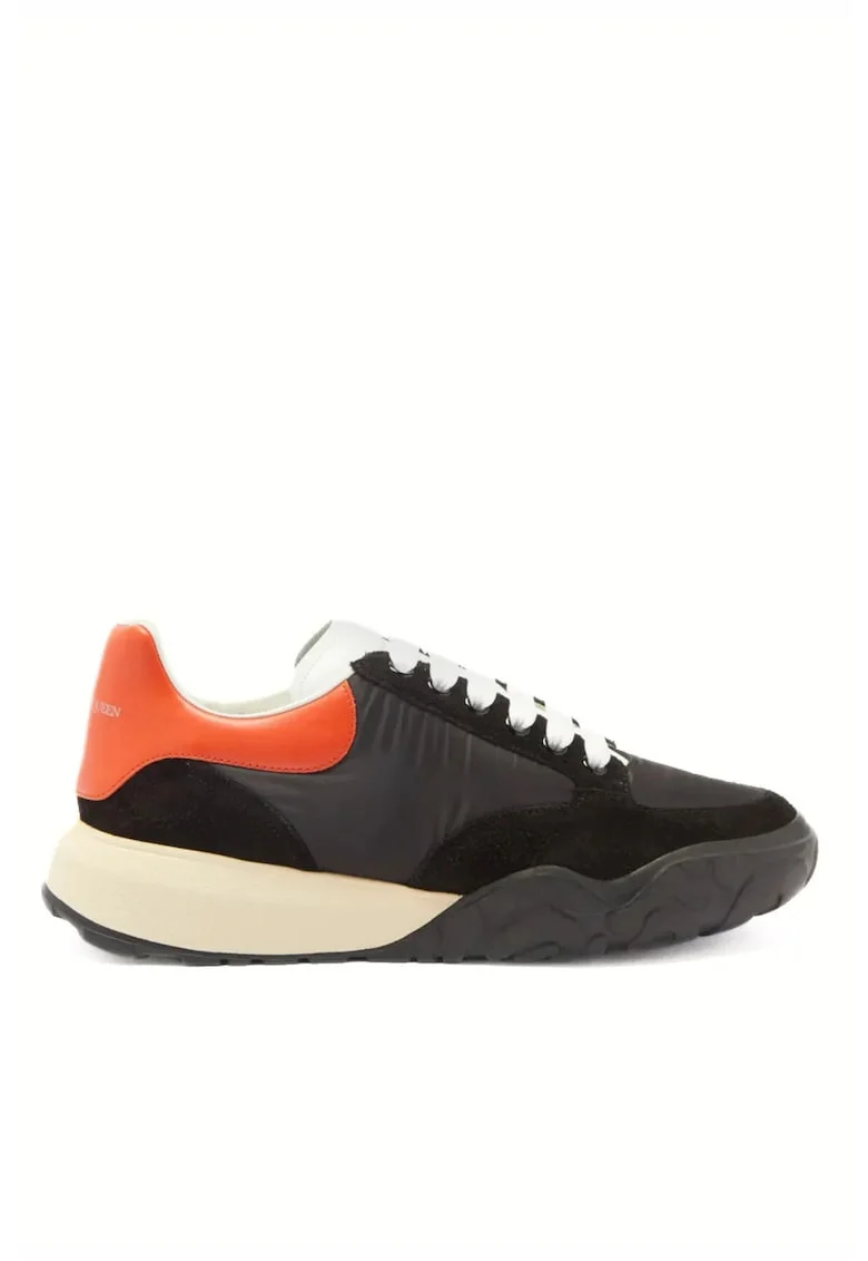 Sneakers barbati,  Court Panelled, Negru/Portocaliu
