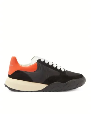 Sneakers barbati,  Court Panelled, Negru/Portocaliu