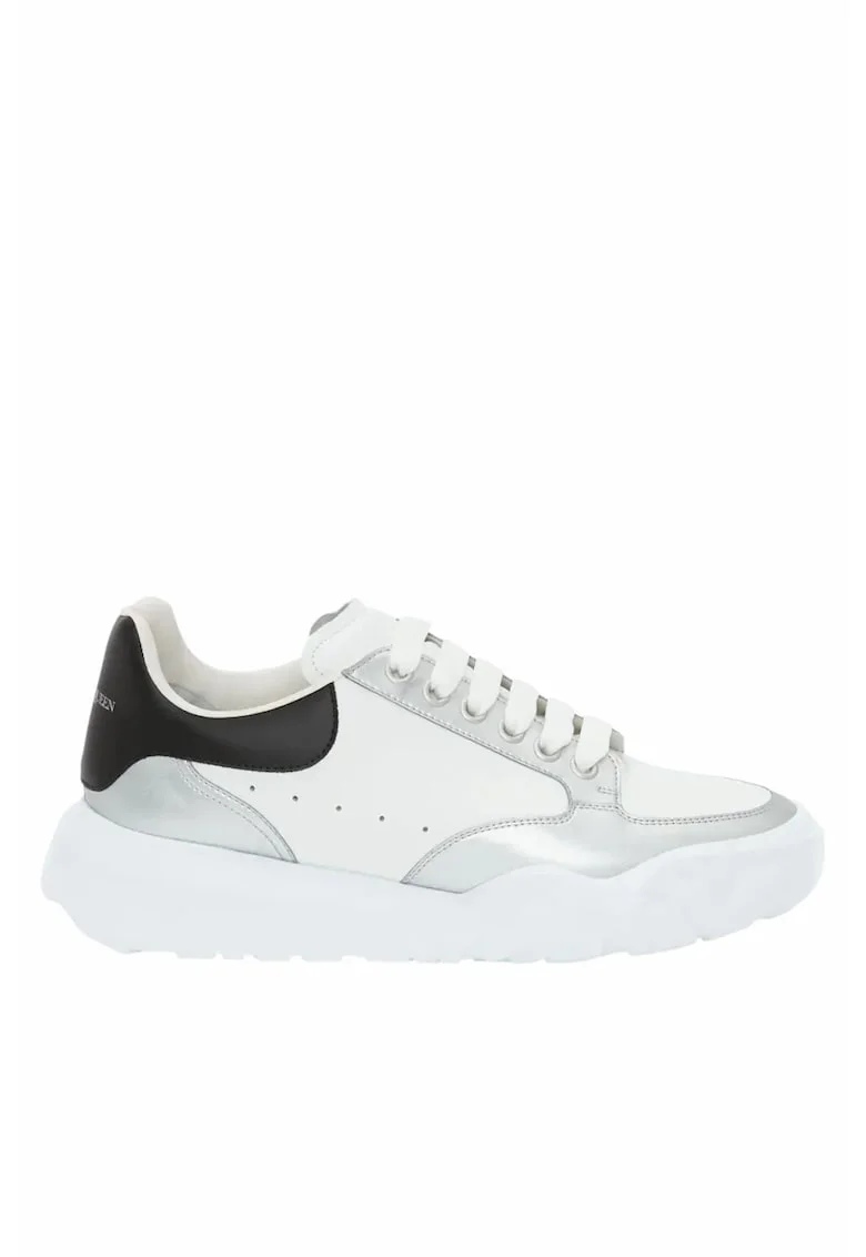 Sneakers barbati,  Oversized Court Trainer, Alb/Argintiu