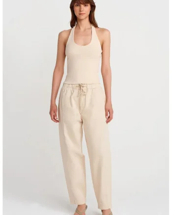 Pantaloni dama,  jogger, bej natural, Bej