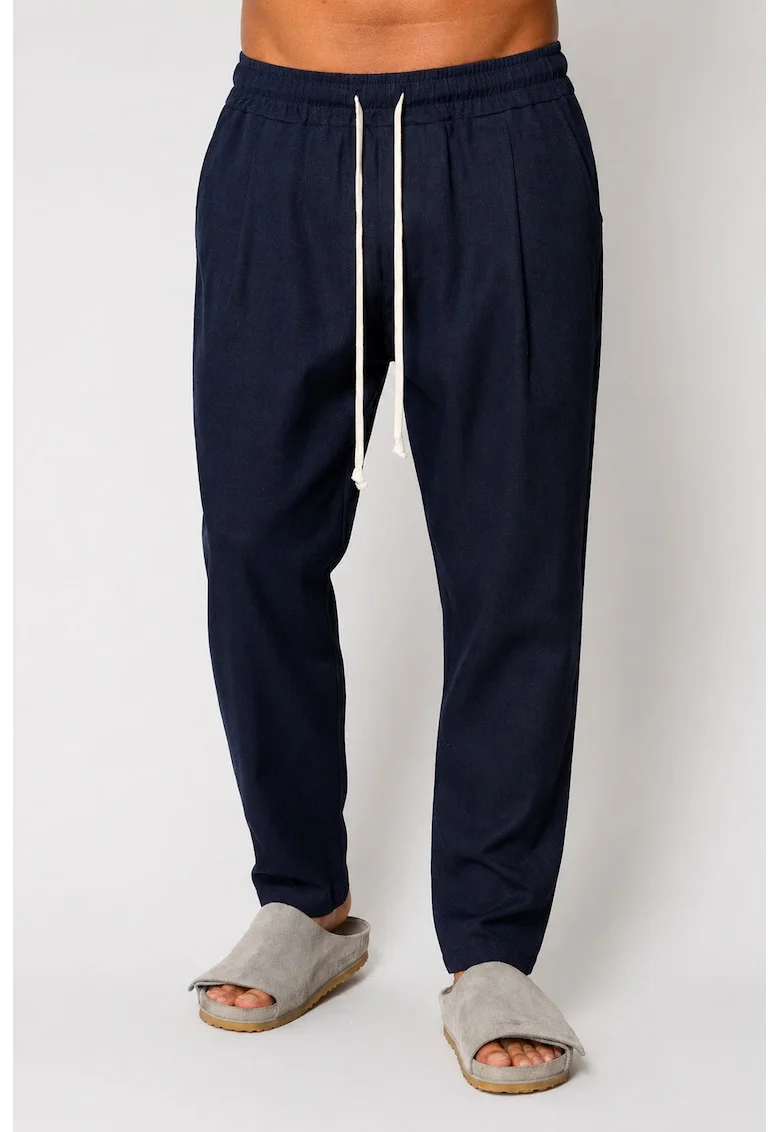 Pantaloni lung din IN cu snur usor conic Navy 21098, Bleumarin