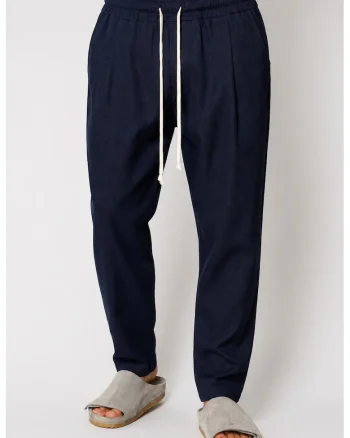 Pantaloni lung din IN cu snur usor conic Navy 21098, Bleumarin