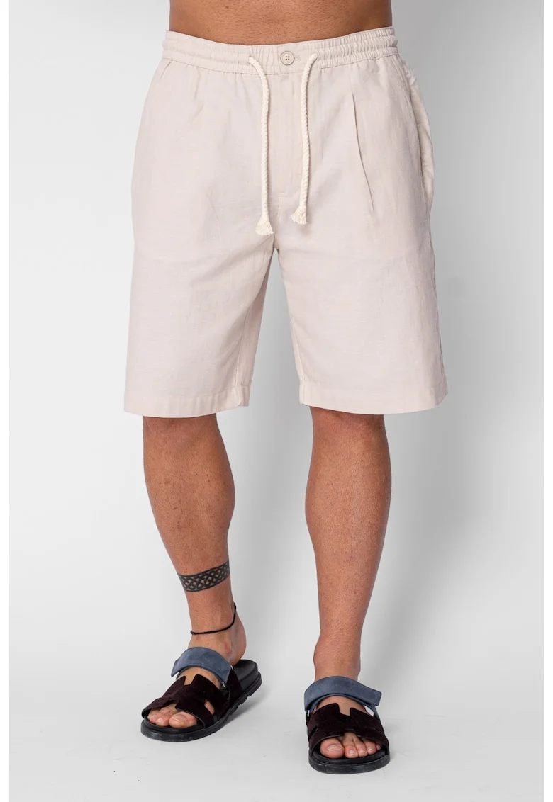 Pantaloni scurti din IN cu nasture si snur Beige 21801, Bej