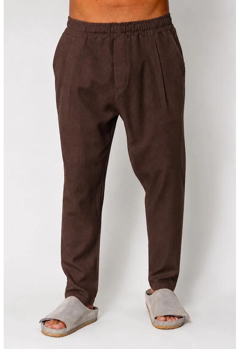 Pantaloni lung din IN cu snur usor conic Brown 21103, Maro