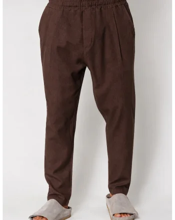 Pantaloni lung din IN cu snur usor conic Brown 21103, Maro