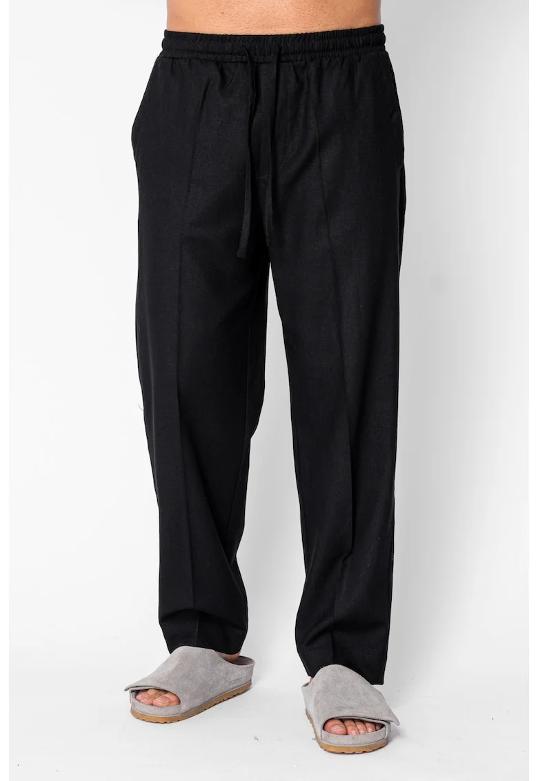 Pantaloni lungi drepti din IN cu snur Black 21792, Negru