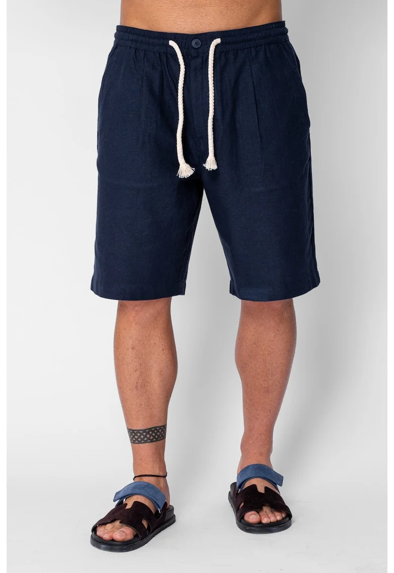 Pantaloni scurti din IN cu nasture si snur Navy 21797, Bleumarin