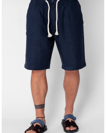 Pantaloni scurti din IN cu nasture si snur Navy 21797, Bleumarin