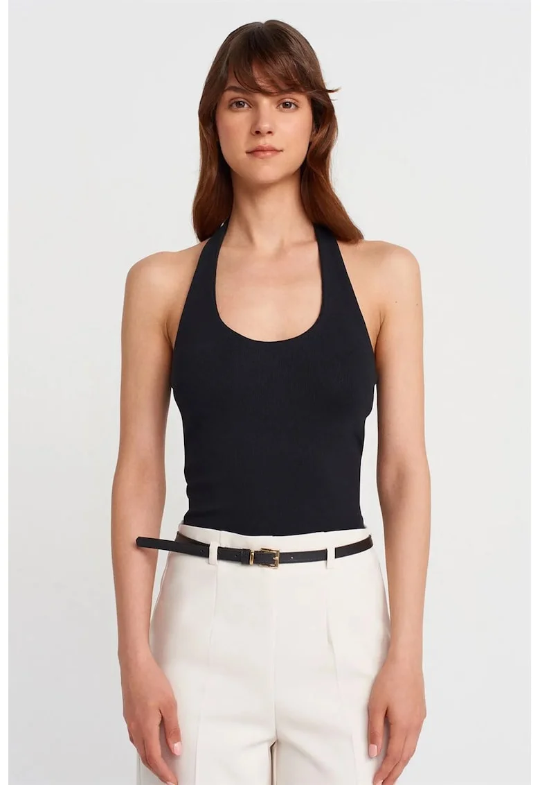 Bluza dama,  halterneck, fara maneci, negru, material elastic