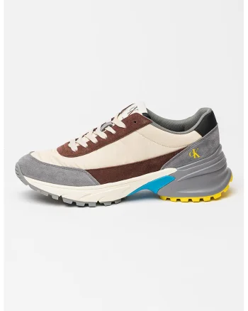 Pantofi sport cu insertii din piele intoarsa, pentru alergare Hike, Maro inchis/Gri inchis/Bej deschis