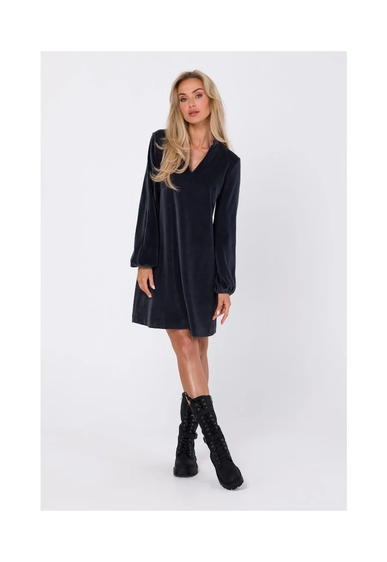 Rochie din velur cu decolteu in V,