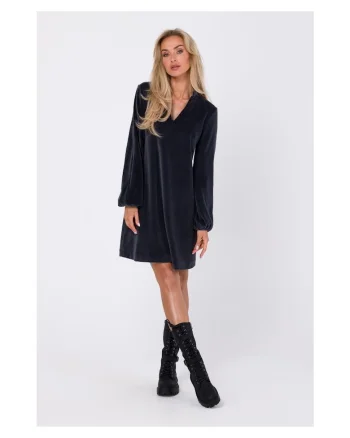 Rochie din velur cu decolteu in V,
