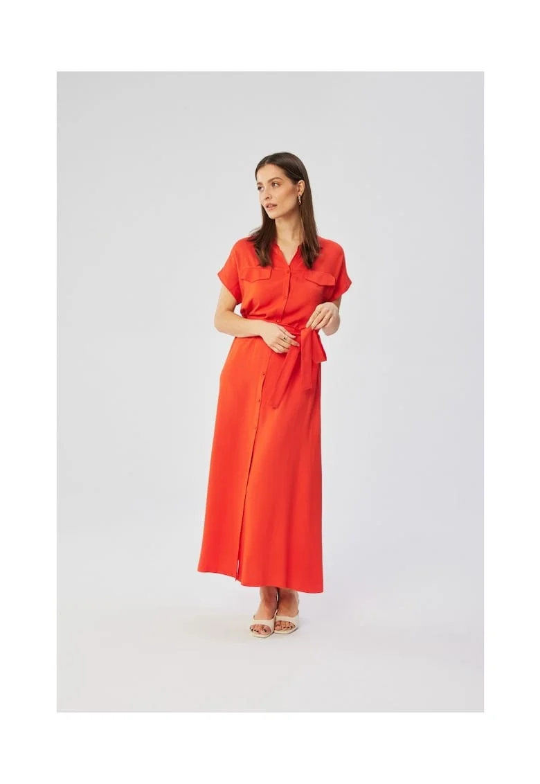 Rochie dama, maxi cu maneci scurte si maneci deschise, Poliester, Portocaliu, Coral