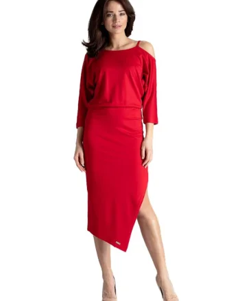 Rochie midi dama  Belalon K479 rosie, Rosu stins