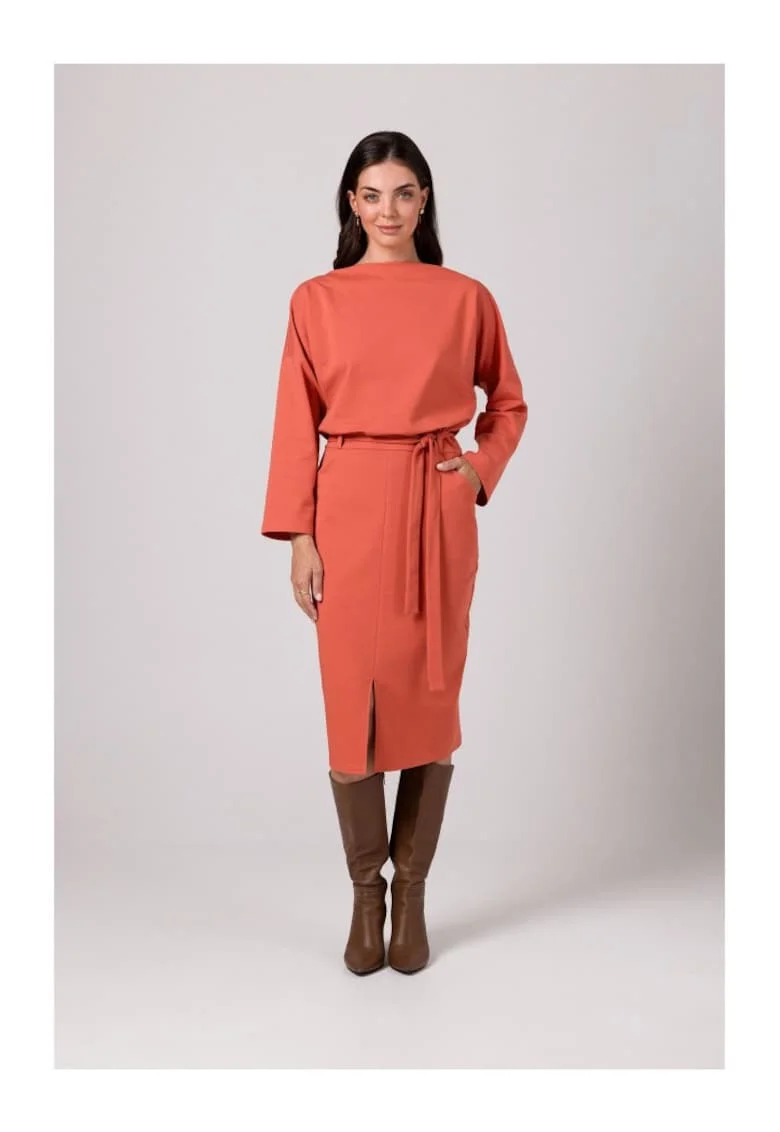 Rochie casual de dama Cadwahan B269 rosu caramiziu, Rosu