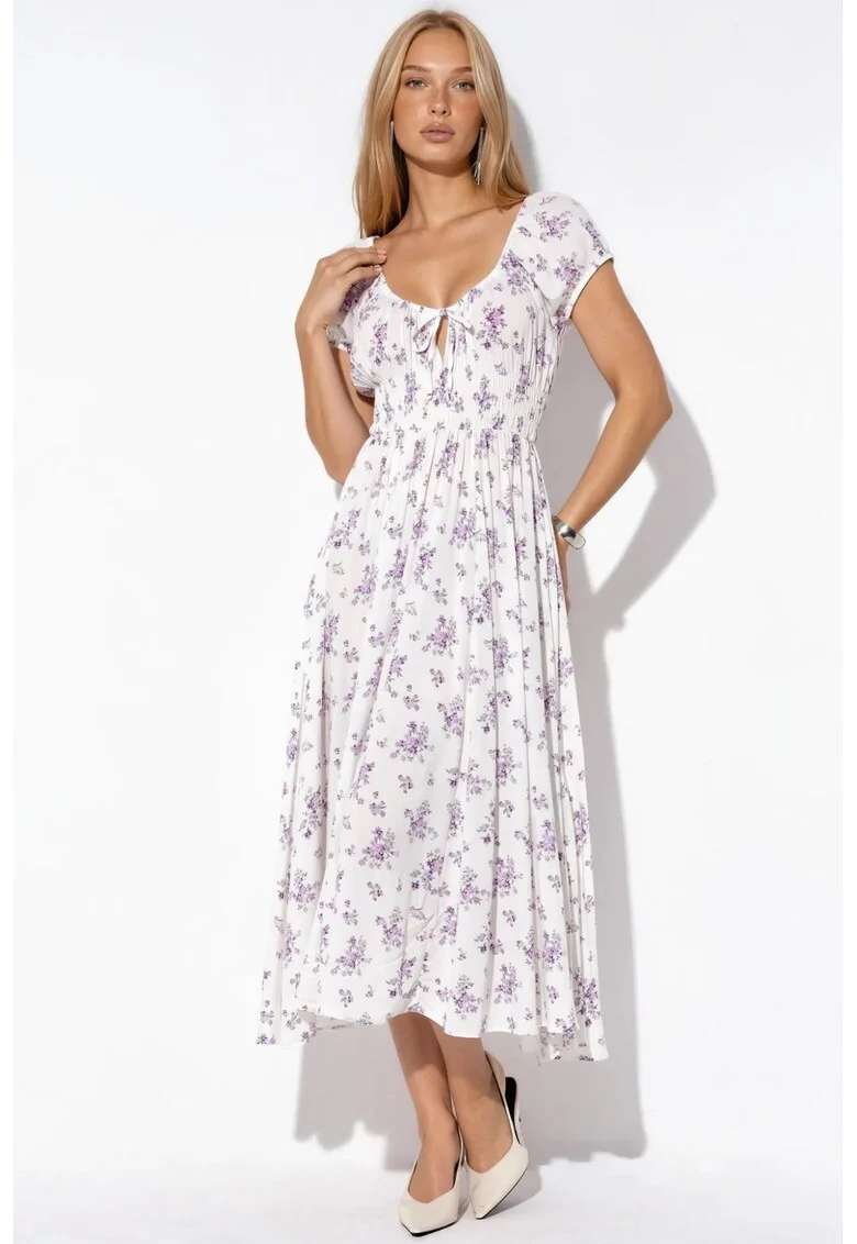 Rochie Maxi  Floral, Alb Prafuit, 100% Viscosa, Femei