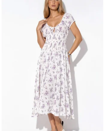 Rochie Maxi  Floral, Alb Prafuit, 100% Viscosa, Femei