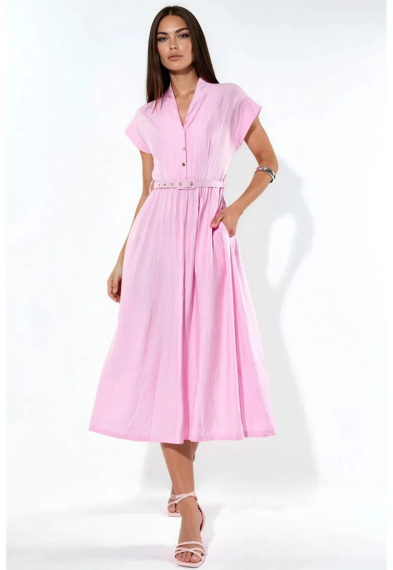 Rochie Maxi  casual, roz pudra, cu cordon, 100% poliester
