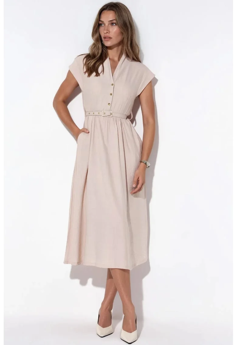 Rochie Maxi  casual, cu cordon, bej natural, poliester