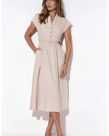 Rochie Maxi  casual, cu cordon, bej natural, poliester