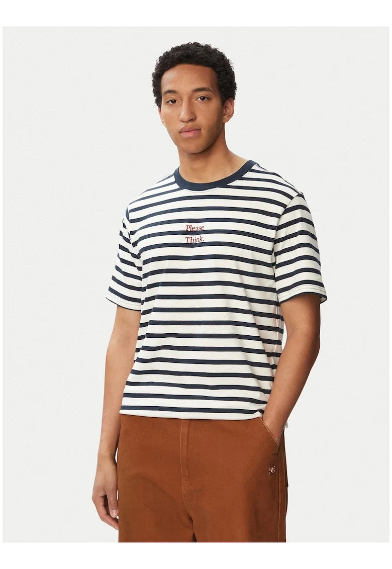 Tricou Barbatesc,  Albastru, Dungi, Bumbac organic
