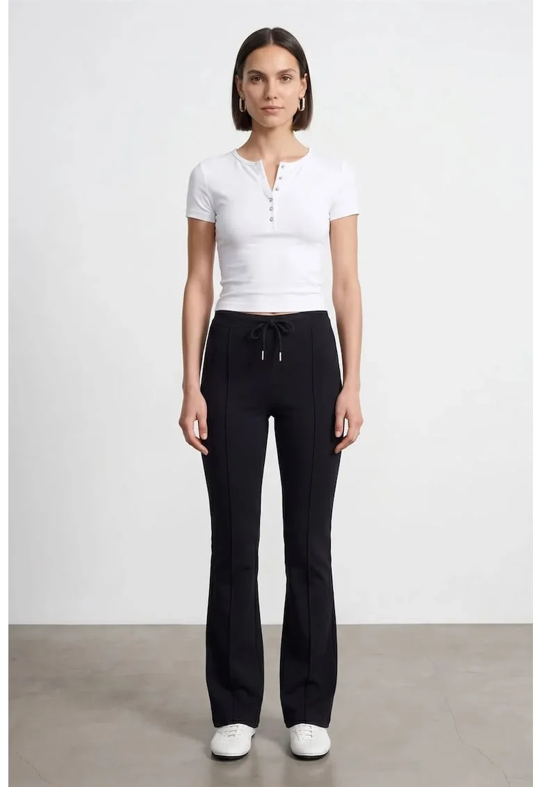Bluza  crop slim fit, alb, bumbac-modal cu elastan, maneci scurte, detalii cu nasturi
