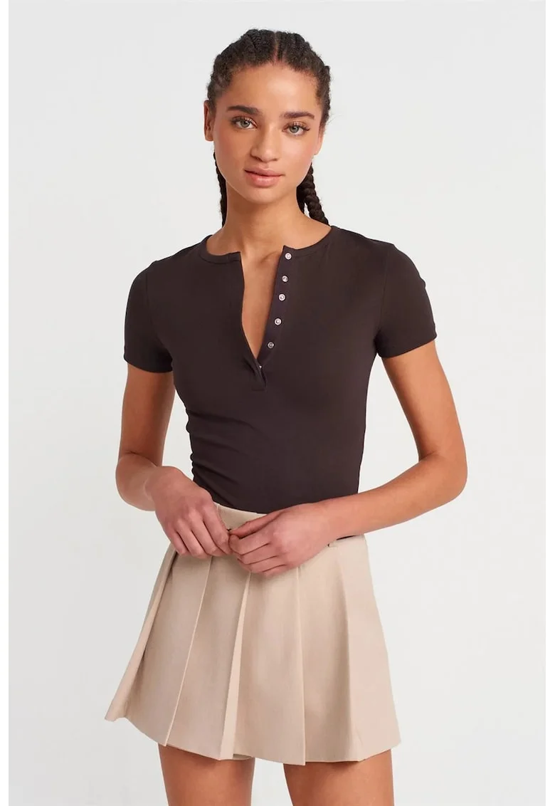Bluze dama,  Bluza Slim Fit Crop, maneca scurta, negru, jerseu