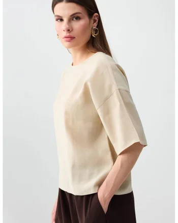 Bluza lejera din amestec de modal, Bej deschis