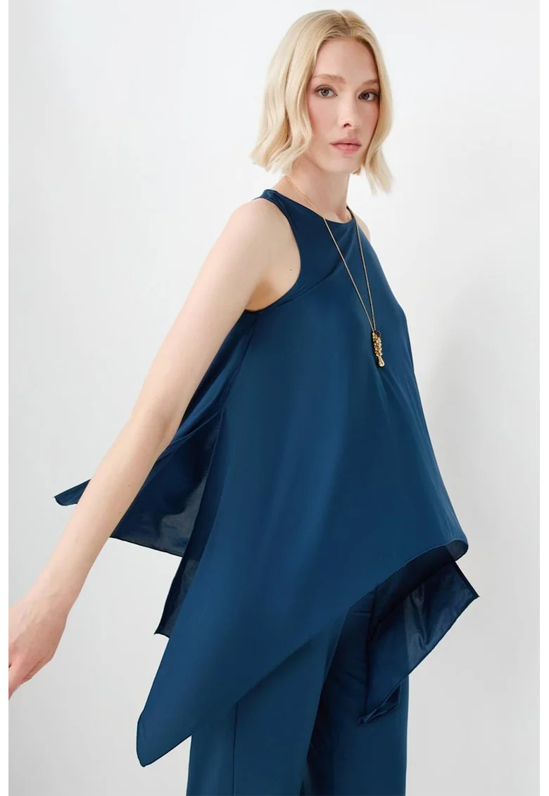 Bluza asimetrica cu model uni, Albastru oceanic
