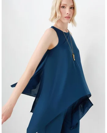Bluza asimetrica cu model uni, Albastru oceanic
