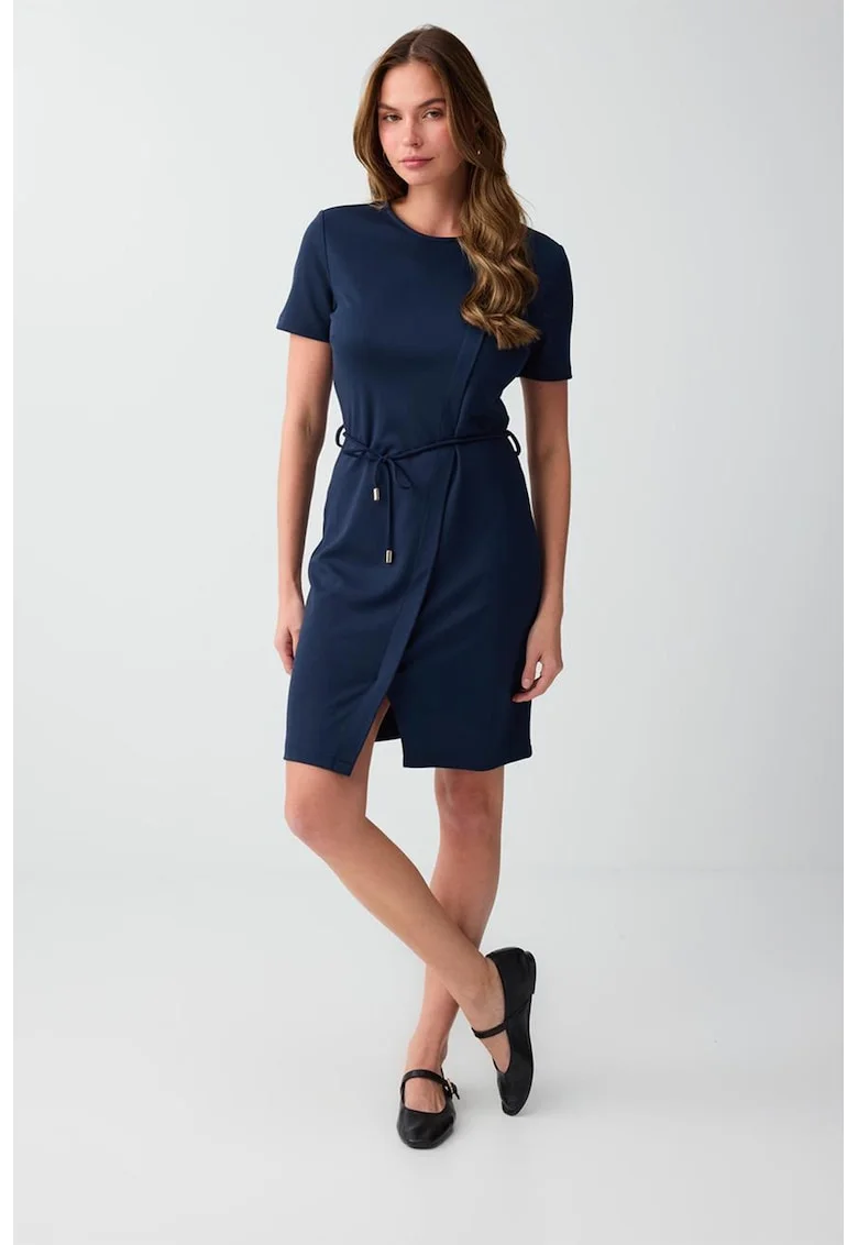 Rochie midi cu cordon in talie, Albastru ultramarin