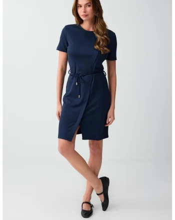 Rochie midi cu cordon in talie, Albastru ultramarin