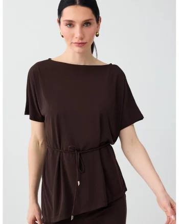 Bluza cu maneci scurte si cordon, Maro inchis