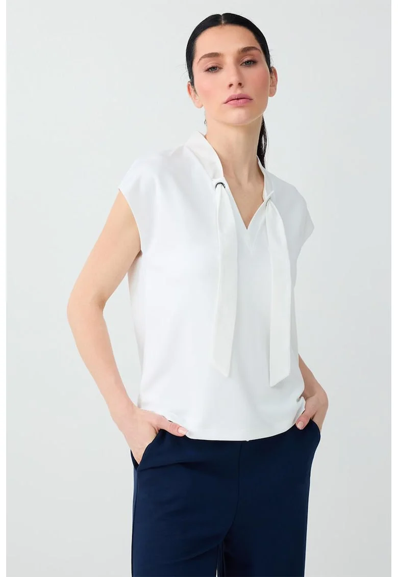 Bluza cu decolteu in V, Alb optic