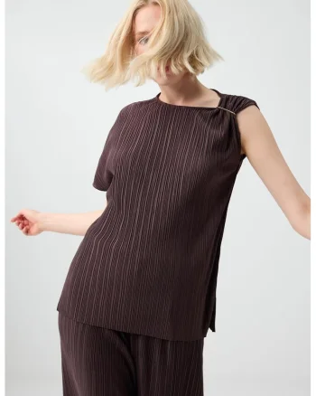 Bluza asimetrica plisata, Maro inchis