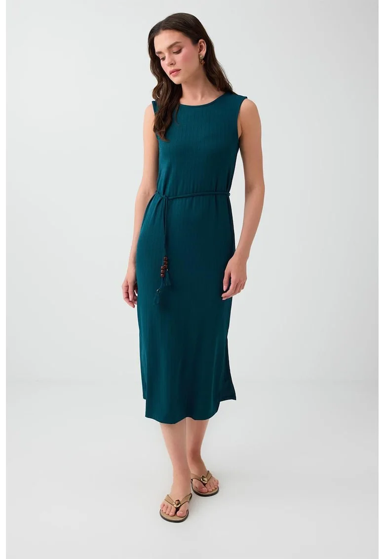 Rochie uni cu cordoane incrucisate pe partea din spate, Verde smarald