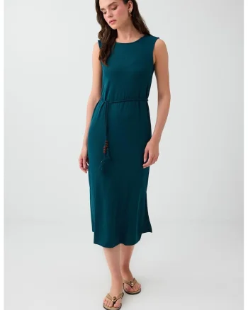 Rochie uni cu cordoane incrucisate pe partea din spate, Verde smarald