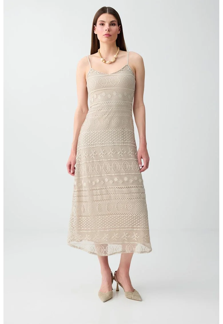Rochie evazata din dantela, Bej deschis