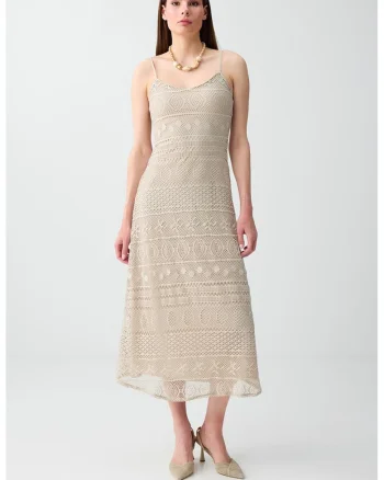 Rochie evazata din dantela, Bej deschis