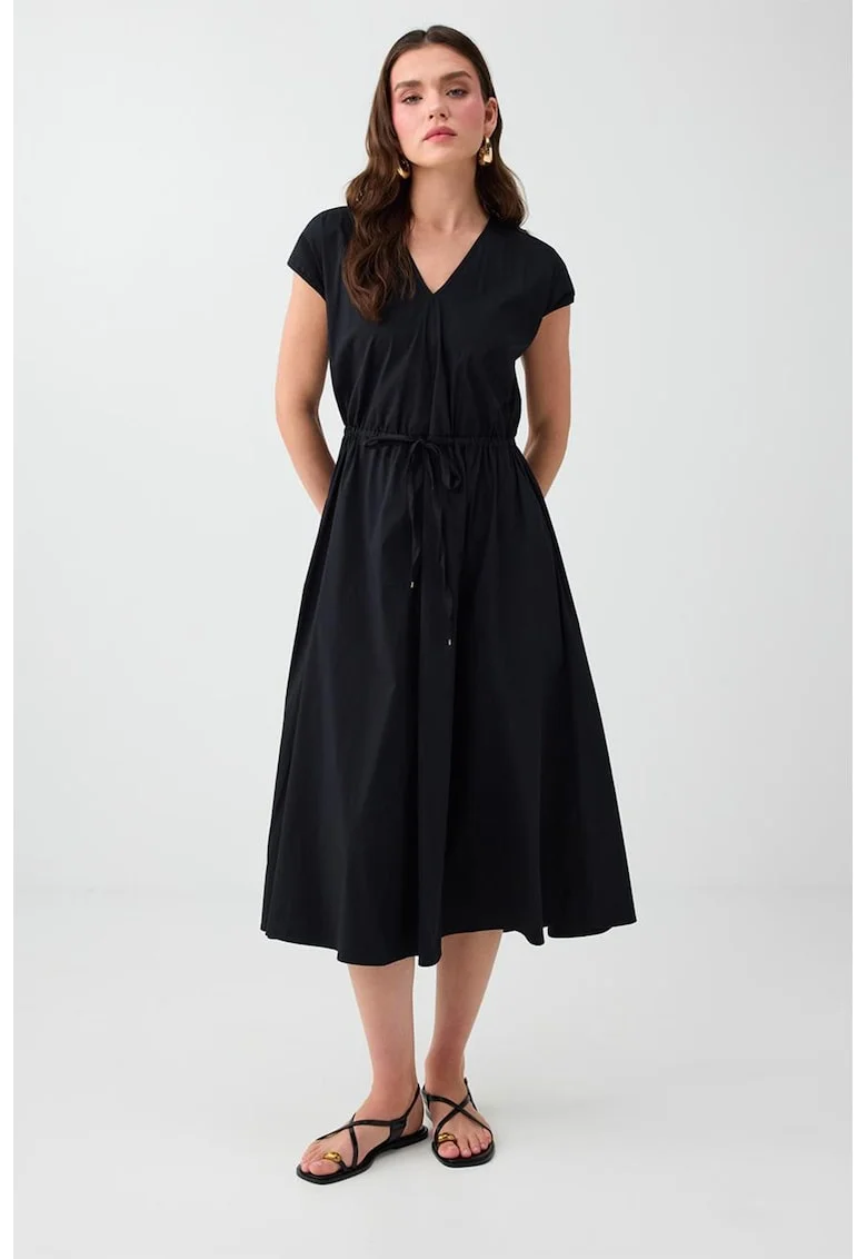 Rochie evazata cu decolteu in V, Negru