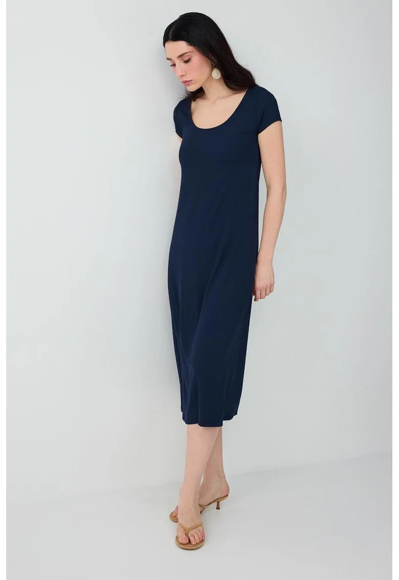 Rochie midi cu decolteu rotund, Albastru ultramarin