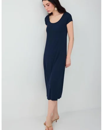 Rochie midi cu decolteu rotund, Albastru ultramarin