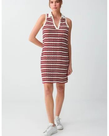 Rochie cu decolteu in V si dungi, Violet/Rosu inchis/Alb optic