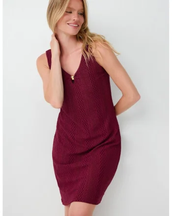 Rochie cu decolteu in V si detaliu metalic, Visiniu