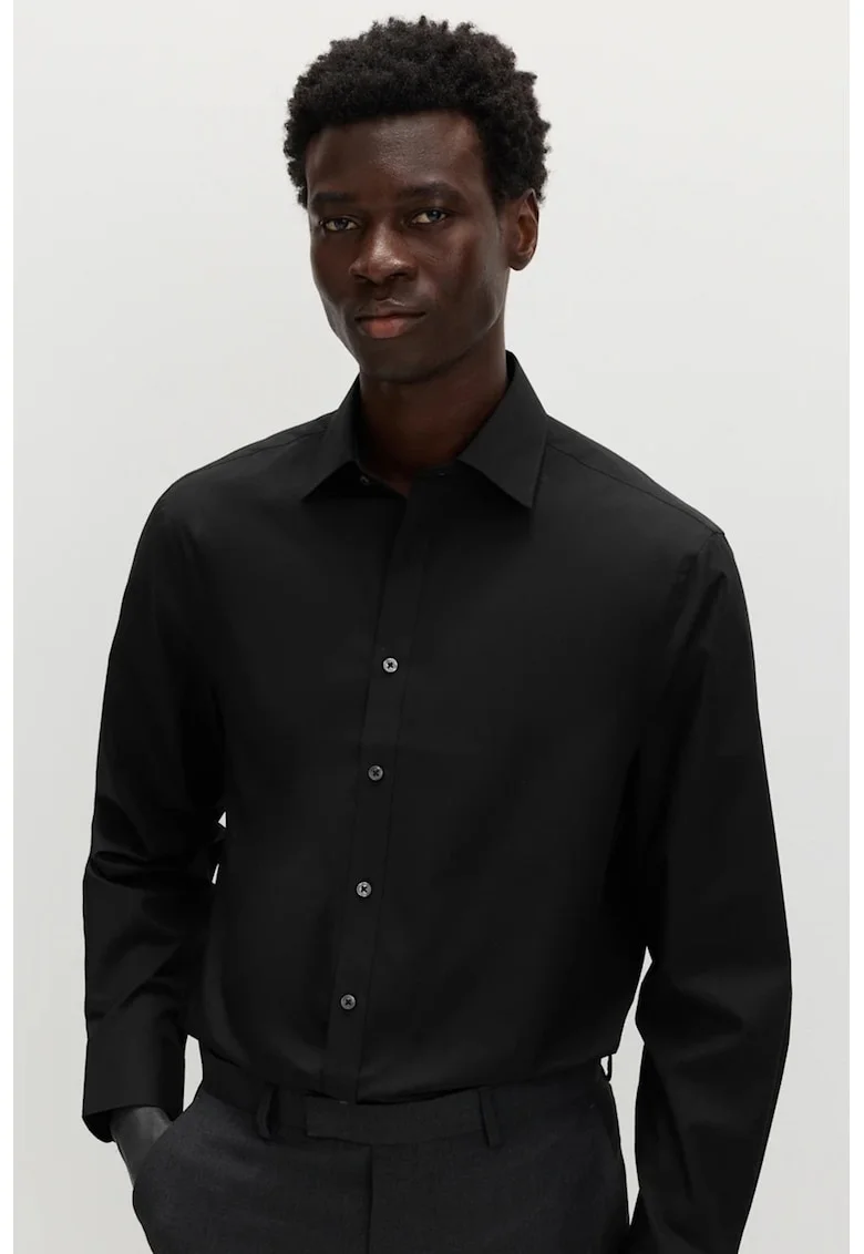 Camasa regular fit din amestec de bumbac, Negru